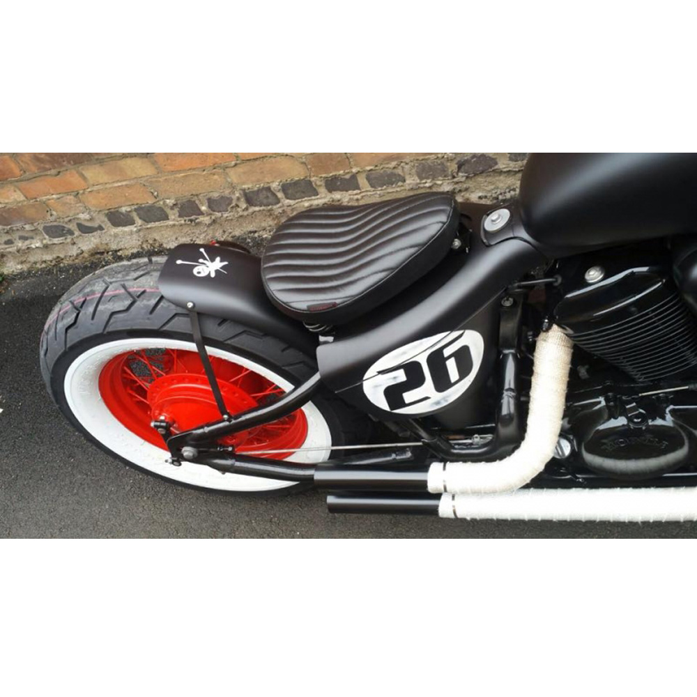 black leather tuck and roll seat Voodoo custom cycles